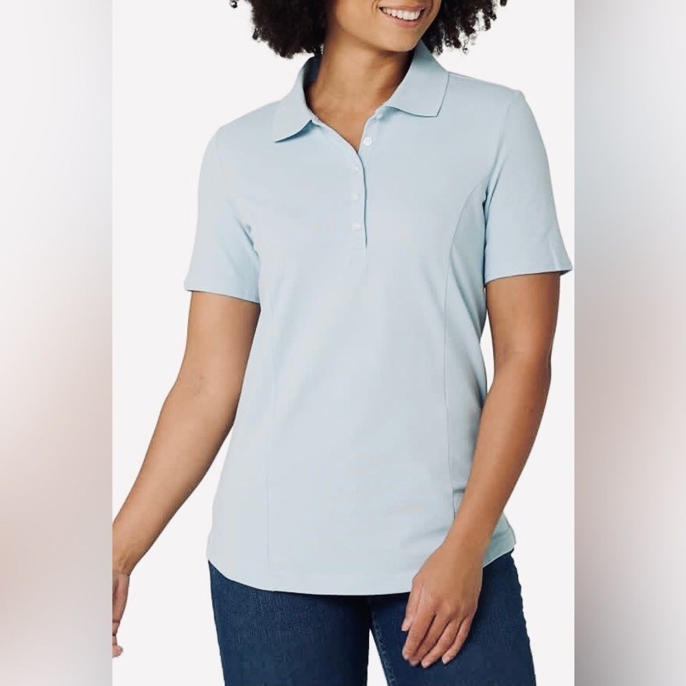 Riders by Lee Indigo Women's Light Blue Short Sleeve Polo Shirt Size Medium